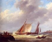 Fishermen On A Jetty Overlooking A River Estuary - 约翰内斯·赫曼努斯·库库克